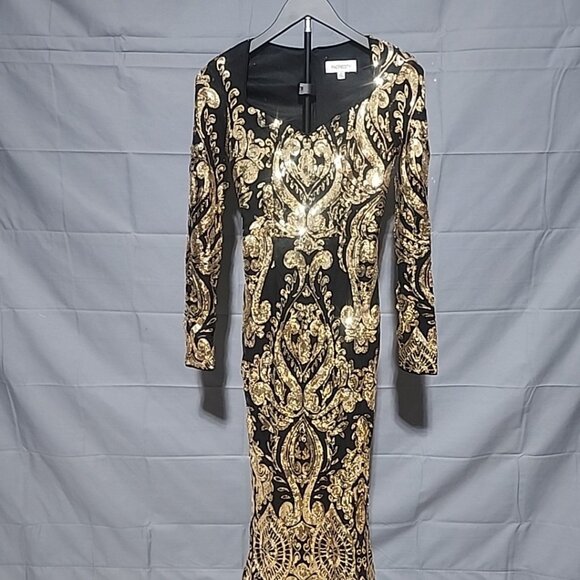 Faeriesty Women’s Black W/ Gold Sequins Full length Formal Dress XS - Picture 2 of 15
